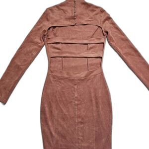 Bodycon Faux Suede Dress Cutout Size S